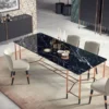 Casa Padrino Luxus Esstisch Schwarz / Kupfer 240 x 100 x H. 75 cm - Rechteckiger Esszimmertisch mit Marmorplatte - Esszimmer Möbel - Luxus Möbel - Luxus Esszimmer Einrichtung