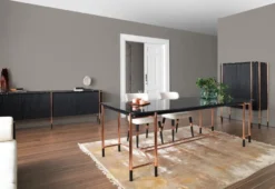 Casa Padrino Luxus Esstisch Schwarz / Kupfer 240 x 100 x H. 75 cm - Rechteckiger Esszimmertisch mit Marmorplatte - Esszimmer Möbel - Luxus Möbel - Luxus Esszimmer Einrichtung