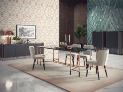 Casa Padrino Luxus Esstisch Schwarz / Kupfer 240 x 100 x H. 75 cm - Rechteckiger Esszimmertisch mit Marmorplatte - Esszimmer Möbel - Luxus Möbel - Luxus Esszimmer Einrichtung