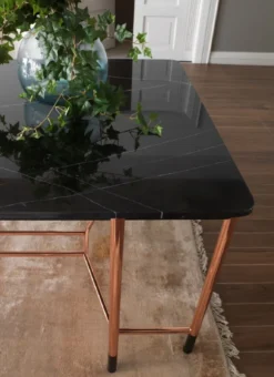 Casa Padrino Luxus Esstisch Schwarz / Kupfer 240 x 100 x H. 75 cm - Rechteckiger Esszimmertisch mit Marmorplatte - Esszimmer Möbel - Luxus Möbel - Luxus Esszimmer Einrichtung