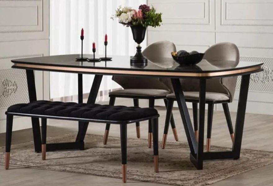 Casa Padrino Luxus Esstisch Schwarz / Kupfer 207 x 104 x H. 78 cm - Rechteckiger Küchentisch - Esszimmer Möbel - Esszimmer Einrichtung - Luxus Möbel - Luxus Einrichtung