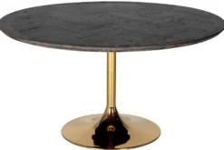 Casa Padrino Luxus Esstisch Schwarz / Gold Ø 140 x H. 75 cm - Runder Esszimmertisch mit Eichenfurnier Tischplatte und Edelstahl Tischbein - Luxus Esszimmer Möbel
