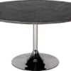 Casa Padrino Luxus Esstisch Schwarz / Silber Ø 140 x H. 75 cm - Runder Esszimmertisch mit Eichenfurnier Tischplatte und Edelstahl Tischbein - Luxus Esszimmer Möbel