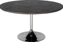 Casa Padrino Luxus Esstisch Schwarz / Silber Ø 140 x H. 75 cm - Runder Esszimmertisch mit Eichenfurnier Tischplatte und Edelstahl Tischbein - Luxus Esszimmer Möbel