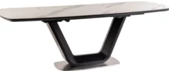 Casa Padrino Luxus Esstisch Weiß / Schwarz / Silber 160-220 x 90 x H. 76 cm - Ausziehbarer Küchentisch mit Tischplatte in Marmoroptik - Luxus Esszimmer Möbel
