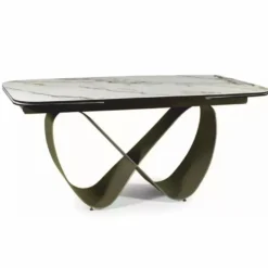 Casa Padrino Luxus Esstisch Weiß / Bernstein / Messing 160-240 cm - Ausziehbar