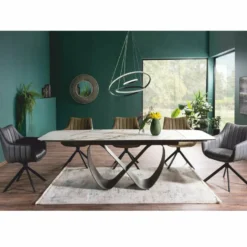 Casa Padrino Luxus Esstisch Weiß / Bernstein / Messing 160-240 cm - Ausziehbar
