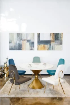 Casa Padrino Luxus Esstisch Weiß / Gold Ø 100 x H. 75 cm - Runder Esszimmertisch mit Kunstmarmor Tischplatte - Esszimmer Möbel - Luxus Möbel - Luxus Einrichtung - Esszimmer Einrichtung