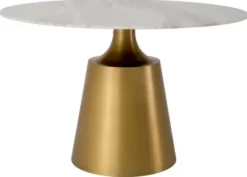 Casa Padrino Luxus Esstisch Weiß / Messingfarbig Ø 120 x H. 77 cm - Runder Marmor Küchentisch - Luxus Esszimmer Möbel