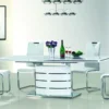 Casa Padrino Luxus Esstisch Weiß / Silber 160-220 x 90 x H. 77 cm - Moderner Ausziehbarer Esszimmertisch - Luxus Küchen Möbel