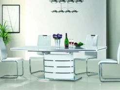 Casa Padrino Luxus Esstisch Weiß / Silber 160-220 x 90 x H. 77 cm - Moderner Ausziehbarer Esszimmertisch - Luxus Küchen Möbel