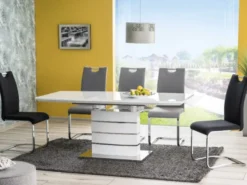 Casa Padrino Luxus Esstisch Weiß / Silber 140-180 x 80 x H. 76 cm - Ausziehbarer Esszimmertisch mit Glasplatte - Küchen Möbel