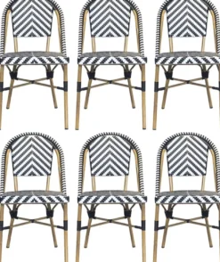 Casa Padrino Luxus Esszimmer Stuhl 6er Set Weiß / Schwarz / Beige 49 x 46 x H. 91 cm - Luxus Rattan Garten Stühle - Esszimmer Möbel - Garten Möbel - Rattan Möbel - Luxus Möbel