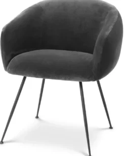 Casa Padrino Luxus Esszimmerstuhl mit Armlehnen Grau / Schwarz 61 x 60 x H. 79 cm - Küchenstuhl mit edlem Samtstoff - Esszimmer Möbel - Küchen Möbel - Luxus Möbel - Luxus Einrichtung