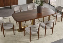 Casa Padrino Luxus Esszimmer Set Grau / Braun / Messing - 1 Luxus Esszimmertisch & 6 Luxus Esszimmerstühle mit Armlehnen - Esszimmer Möbel - Restaurant Möbel - Luxus Möbel - Luxus Einrichtung