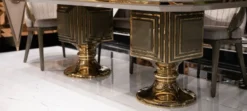 Casa Padrino Luxus Esszimmer Set Grau / Braun / Gold - 1 Luxus Esstisch & 6 Luxus Esszimmerstühle - Luxus Esszimmer Möbel