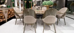 Casa Padrino Luxus Esszimmer Set Grau / Braun / Gold - 1 Luxus Esstisch & 6 Luxus Esszimmerstühle - Luxus Esszimmer Möbel
