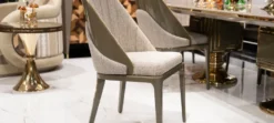 Casa Padrino Luxus Esszimmer Set Grau / Braun / Gold - 1 Luxus Esstisch & 6 Luxus Esszimmerstühle - Luxus Esszimmer Möbel