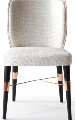 Casa Padrino Luxus Esszimmer Stuhl 8er Set Weiß / Schwarz / Kupfer 50 x 54 x H. 83 cm - Esszimmer Möbel - Restaurant Möbel - Hotel Möbel - Luxus Möbel - Luxus Kollektion
