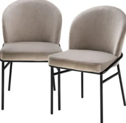 Casa Padrino Luxus Esszimmerstühle Greige / Schwarz 49 x 56 x H. 82 cm - Küchenstühle mit edlem Samtstoff - Esszimmer Set