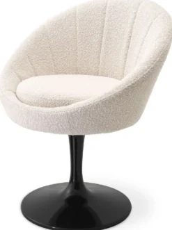 Casa Padrino Luxus Esszimmerstuhl Cremefarben / Schwarz 67 x 57 x H. 78,5 cm - Drehstuhl im 60er Jahre Design - Luxus Esszimmer Möbel