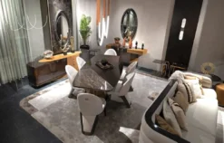 Casa Padrino Luxus Esszimmer Stuhl 6er Set Creme / Grau / Gold 57 x 70 x H. 91,5 - Esszimmer Möbel - Luxus Möbel - Luxus Einrichtung