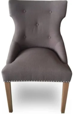 Casa Padrino Luxus Esszimmerstuhl mit Ringgriff Dunkelgrau und braune Beine 59 x 65 x H. 98 cm