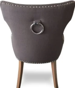 Casa Padrino Luxus Esszimmerstuhl mit Ringgriff Dunkelgrau und braune Beine 59 x 65 x H. 98 cm