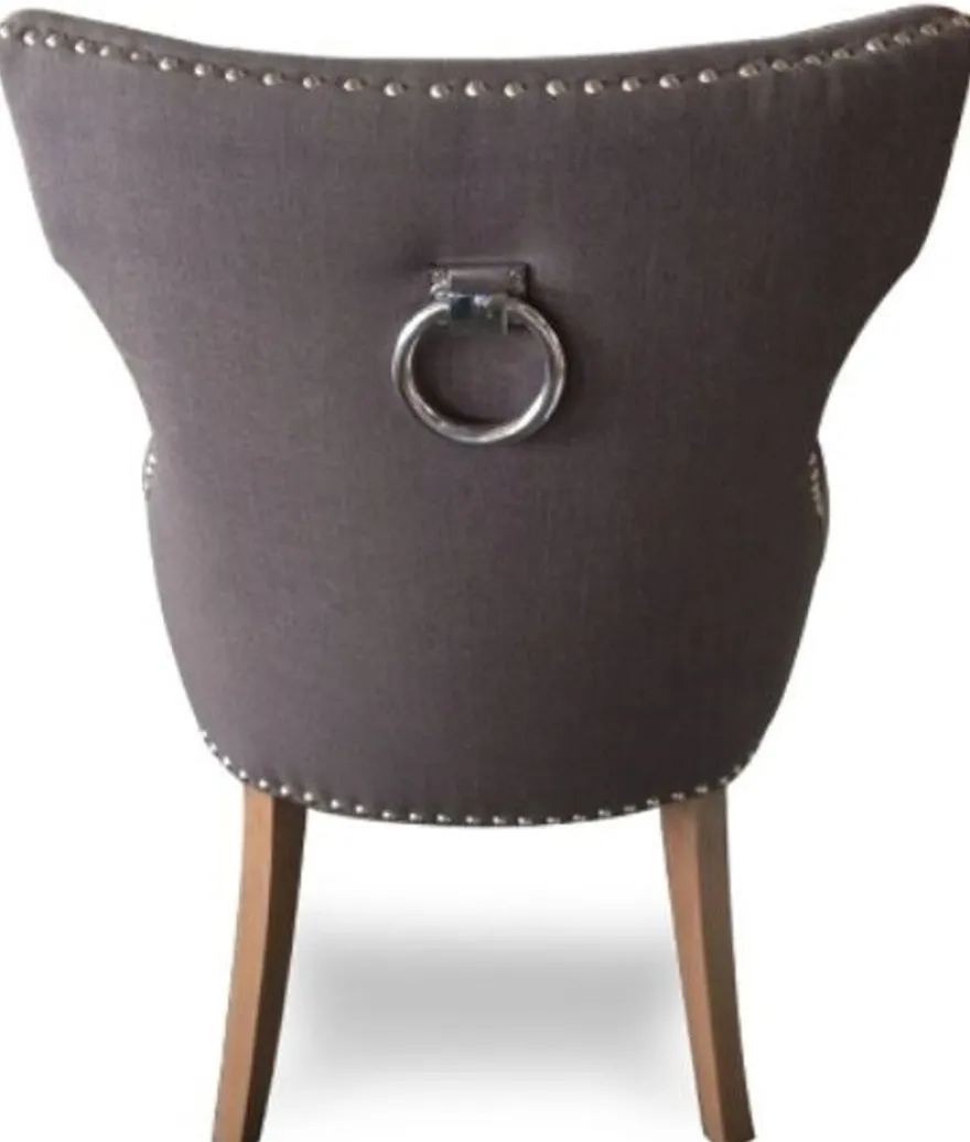 Casa Padrino Luxus Esszimmerstuhl mit Ringgriff Dunkelgrau und braune Beine 59 x 65 x H. 98 cm