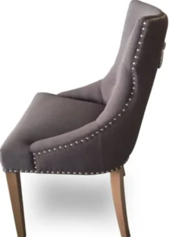 Casa Padrino Luxus Esszimmerstuhl mit Ringgriff Dunkelgrau und braune Beine 59 x 65 x H. 98 cm