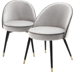 Casa Padrino Luxus Esszimmerstuhl Set Hellgrau / Schwarz / Messing 55 x 64 x H. 83 cm - Esszimmermöbel - Luxus Kollektion