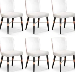 Casa Padrino Luxus Esszimmer Stuhl 6er Set Weiß / Schwarz / Kupfer 50 x 54 x H. 83 cm - Esszimmer Möbel - Restaurant Möbel - Hotel Möbel - Luxus Möbel - Luxus Kollektion