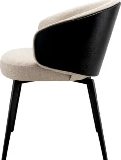 Casa Padrino Luxus Esszimmer Stuhl Sandfarben / Schwarz 57 x 62 x H. 77 cm - Küchenstuhl mit Armlehnen - Esszimmer Möbel - Luxus Möbel - Luxus Qualität