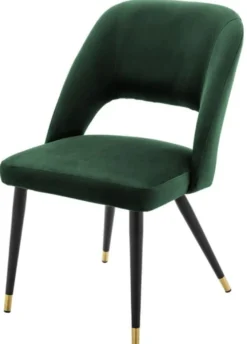 Casa Padrino Luxus Esszimmerstuhl in Grün und Schwarz - Edler Stuhl mit Messing-Akzenten - 52 x 58 x H. 85 cm