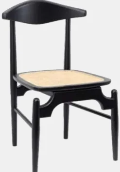 Casa Padrino Luxus Esszimmerstuhl 6er Set Schwarz / Naturfarben 53 x 54 x H. 85 cm - Luxus Massivholz Küchen Stühle mit Rattan Sitzfläche - Esszimmer Möbel - Küchen Möbel - Luxus Möbel