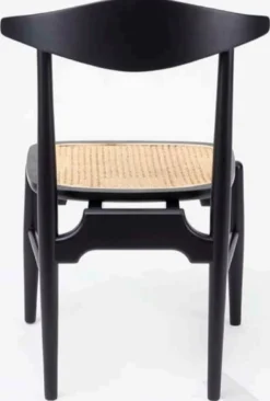 Casa Padrino Luxus Esszimmerstuhl 6er Set Schwarz / Naturfarben 53 x 54 x H. 85 cm - Luxus Massivholz Küchen Stühle mit Rattan Sitzfläche - Esszimmer Möbel - Küchen Möbel - Luxus Möbel