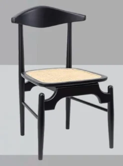 Casa Padrino Luxus Esszimmerstuhl 6er Set Schwarz / Naturfarben 53 x 54 x H. 85 cm - Luxus Massivholz Küchen Stühle mit Rattan Sitzfläche - Esszimmer Möbel - Küchen Möbel - Luxus Möbel