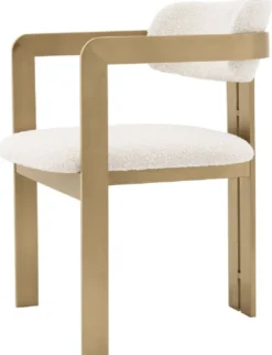 Casa Padrino Luxus Esszimmerstuhl Creme / Messingfarben 57,5 x 58 x H. 79 cm - Edler Küchenstuhl mit Armlehnen - Luxus Esszimmer Möbel
