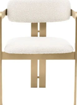 Casa Padrino Luxus Esszimmerstuhl Creme / Messingfarben 57,5 x 58 x H. 79 cm - Edler Küchenstuhl mit Armlehnen - Luxus Esszimmer Möbel
