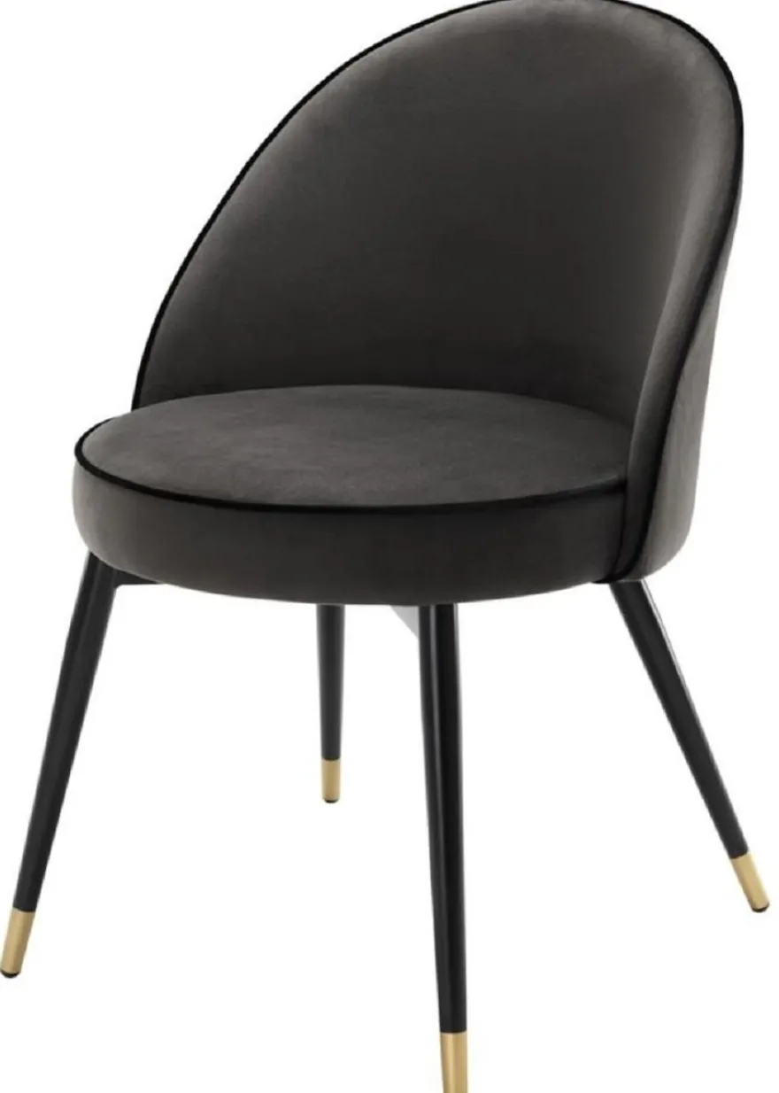 Casa Padrino Luxus Esszimmerstuhl Set Dunkelgrau / Schwarz / Messing 55 x 64 x H. 83 cm - Esszimmermöbel - Luxus Kollektion