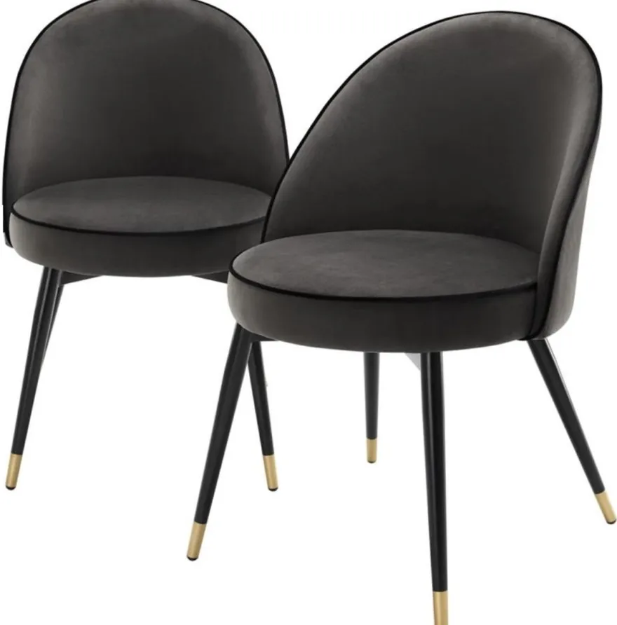 Casa Padrino Luxus Esszimmerstuhl Set Dunkelgrau / Schwarz / Messing 55 x 64 x H. 83 cm - Esszimmermöbel - Luxus Kollektion