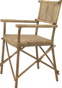 Casa Padrino Luxus Esszimmerstuhl Naturfarben 58,5 x 55,5 x H. 91,5 cm - Massivholz Stuhl mit Armlehnen und handgewebtem Rattangeflecht - Luxus Esszimmer Möbel