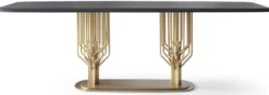 Casa Padrino Luxus Esszimmer Set Grün Muster / Schwarz / Messing - 1 Luxus Esstisch & 8 Luxus Esszimmerstühle - Esszimmer Möbel - Luxus Möbel - Luxus Kollektion