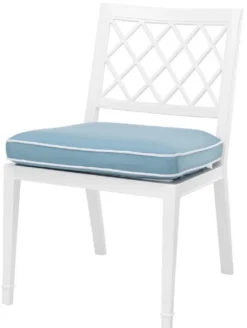 Casa Padrino Luxus Esszimmerstuhl Weiß / Hellblau 53 x 66 x H. 87 cm - Aluminium Küchenstuhl mit Kissen - Esszimmermöbel