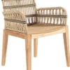 Casa Padrino Luxus Esszimmer Stuhl mit Armlehnen Naturfarben / Schwarz 60 x 50 x H. 85 cm - Luxus Massivholz Garten Stuhl mit edlem Rattangeflecht - Luxus Esszimmer Möbel - Garten Rattan Möbel