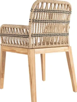 Casa Padrino Luxus Esszimmer Stuhl mit Armlehnen Naturfarben / Schwarz 60 x 50 x H. 85 cm - Luxus Massivholz Garten Stuhl mit edlem Rattangeflecht - Luxus Esszimmer Möbel - Garten Rattan Möbel