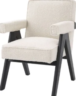 Casa Padrino Luxus Esszimmerstuhl Creme / Schwarz 63 x 70 x H. 87,5 cm - Edler Küchenstuhl mit Armlehnen - Luxus Esszimmer Möbel