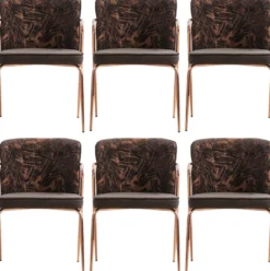 Casa Padrino Luxus Esszimmer Stuhl 6er Set mit Armlehnen Grau / Braun / Schwarz / Kupfer