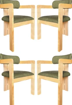Casa Padrino Luxus Esszimmerstuhl 4er Set mit Armlehnen Grün / Naturfarben 56 x 54 x H. 82 cm - Esszimmer Möbel - Restaurant Möbel - Massivholz Möbel - Luxus Möbel