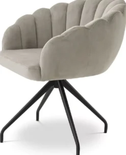 Casa Padrino Luxus Esszimmerstuhl Greige / Schwarz 65,5 x 64 x H. 78,5 cm - Drehstuhl mit edlem Samtsoff - Esszimmer Möbel - Luxus Möbel - Luxus Einrichtung - Esszimmer Einrichtung